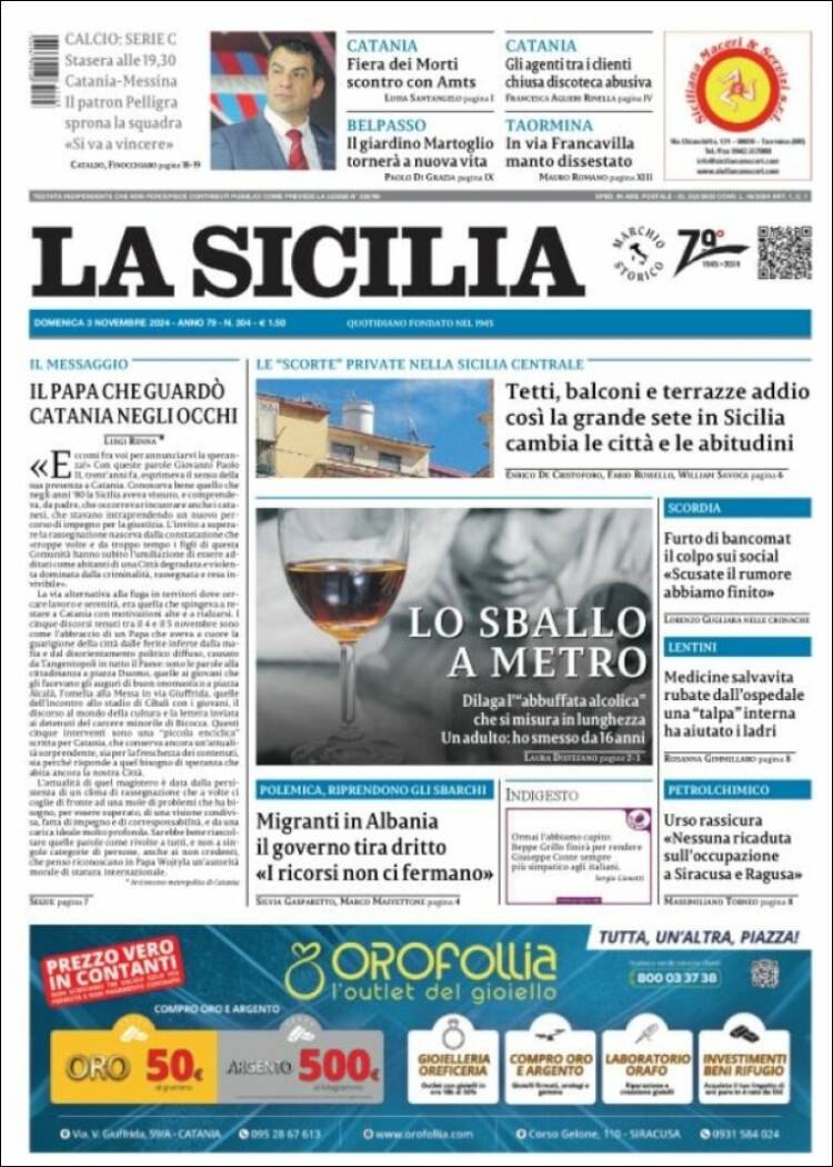 Portada de La Sicilia (Italia)