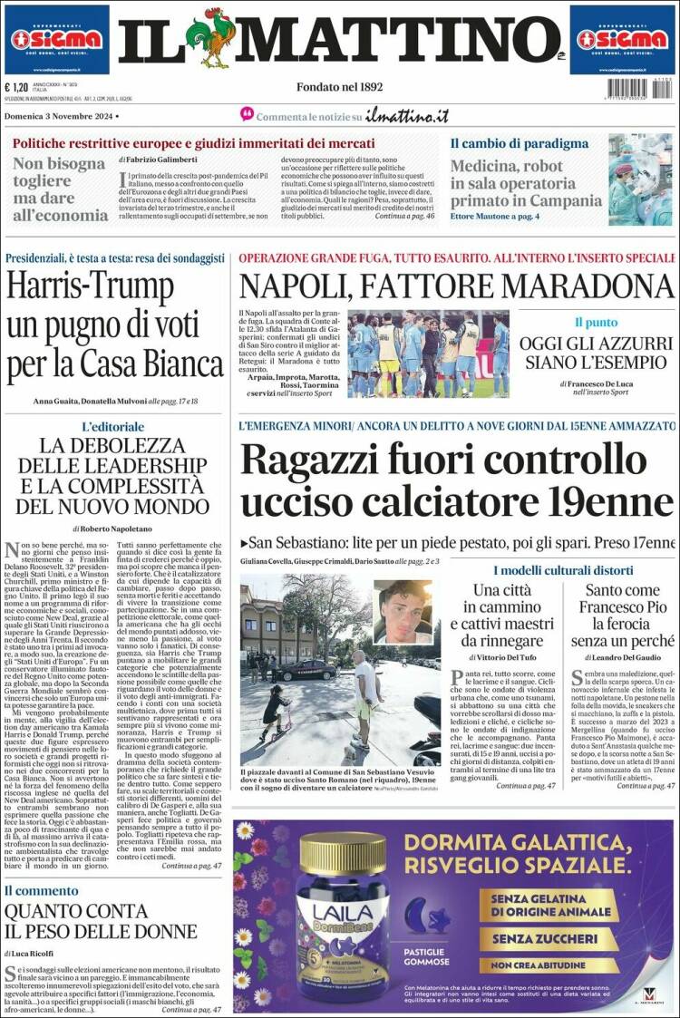 Portada de Il Mattino (Italia)