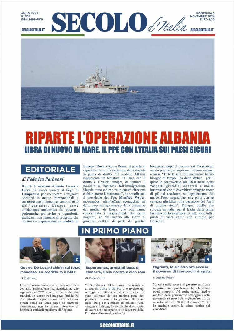 Portada de Secolo d'Italia (Italia)