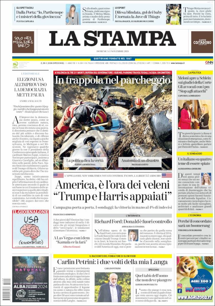 Portada de La Stampa (Italia)