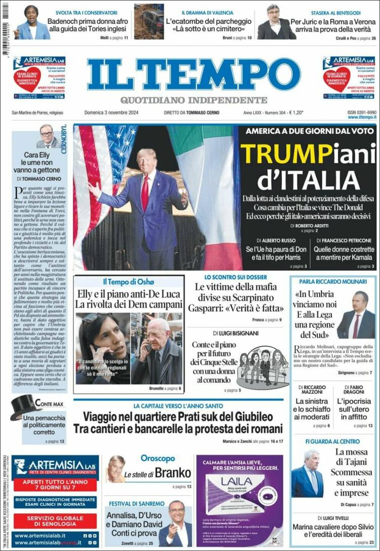 Portada de Il Tempo (Italia)
