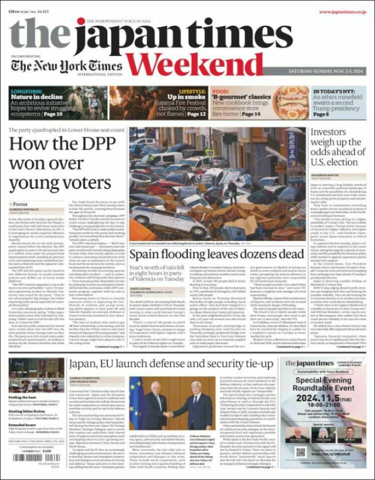 Portada de The Japan Times (Jap&oacute;n)