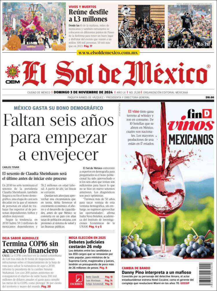 Portada de El Sol de México (M&eacute;xico)