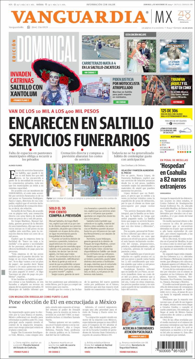 Portada de Vanguardia (M&eacute;xico)