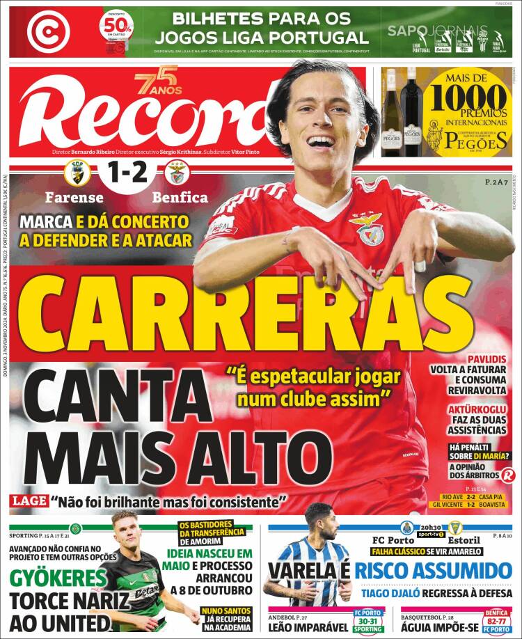 Portada de Jornal de Negócios (Portugal)