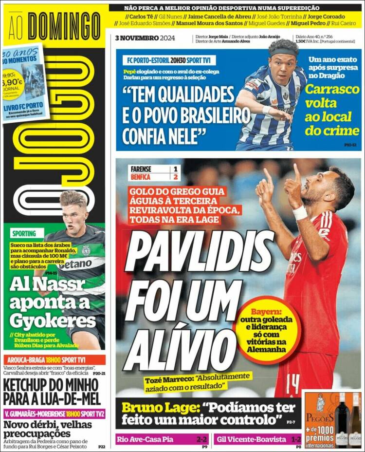 Portada de O Jogo (Portugal)