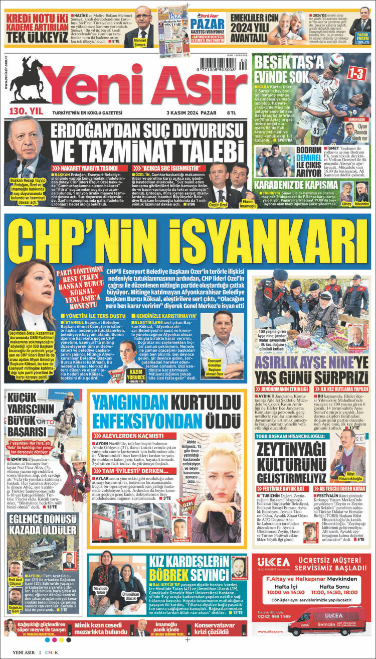 Portada de Yeni Asır (Turqu&iacute;a)