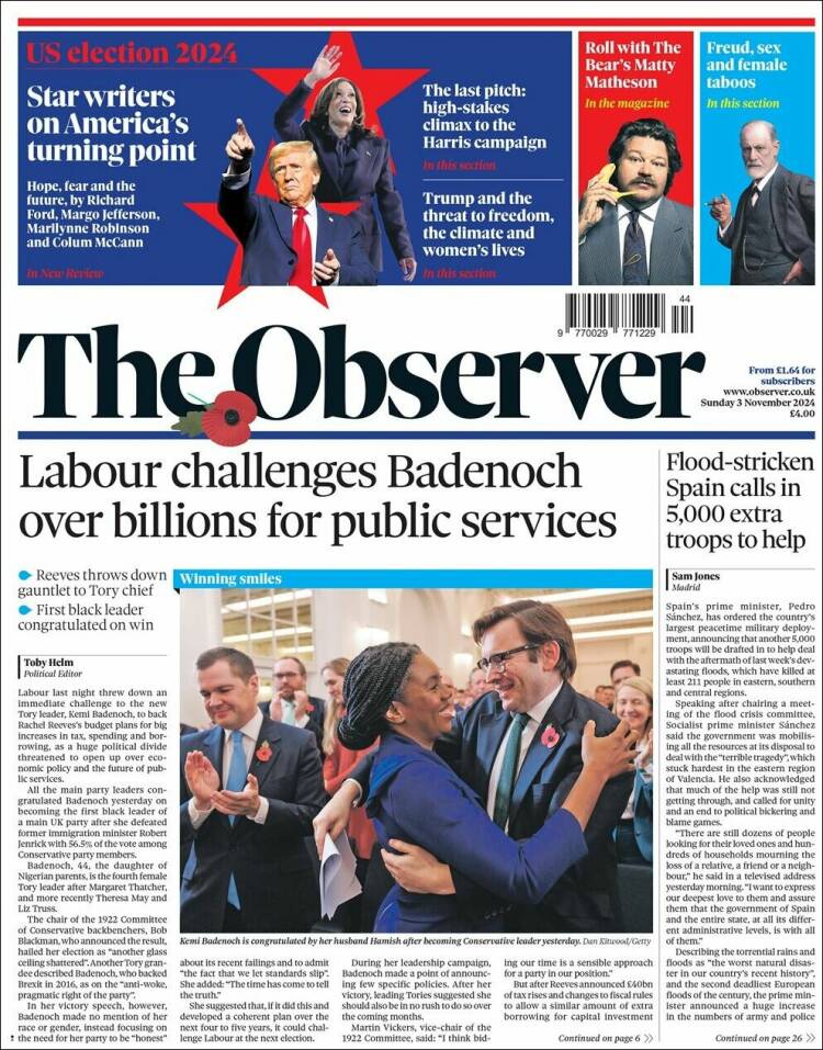 Portada de The Observer (Reino Unido)