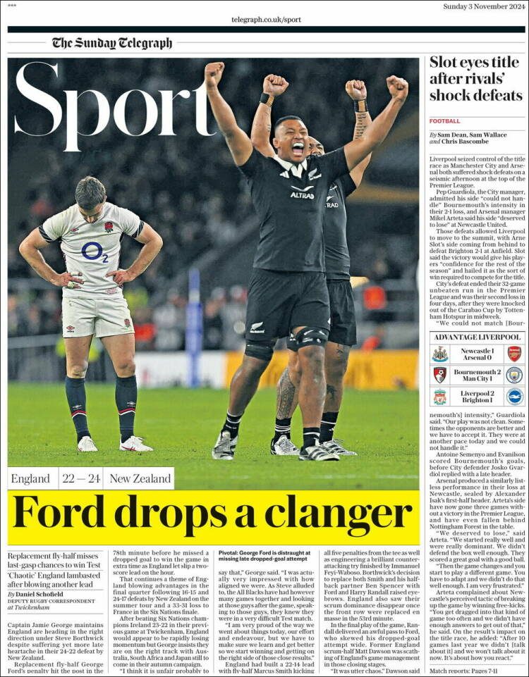 Portada de Telegraph Sport (Reino Unido)