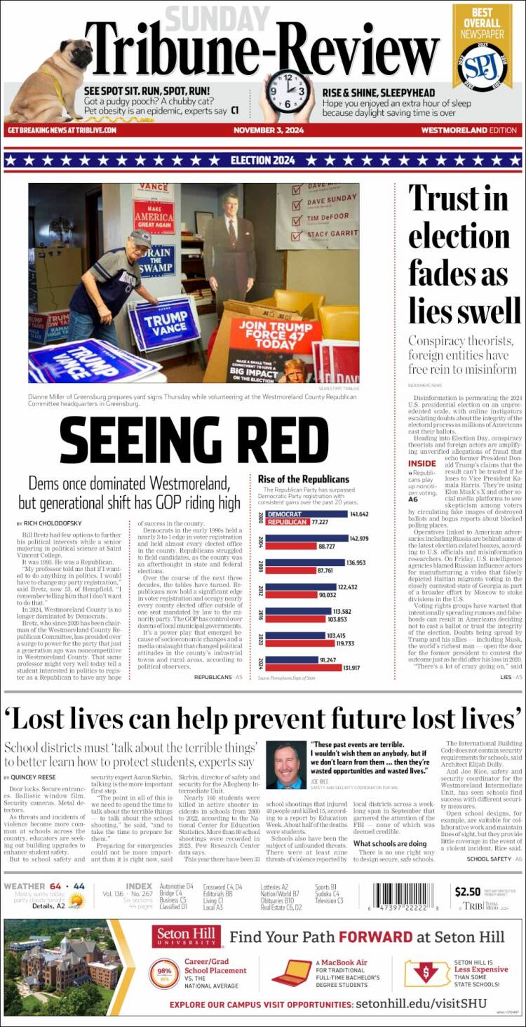 Portada de Tribune-Review (USA)