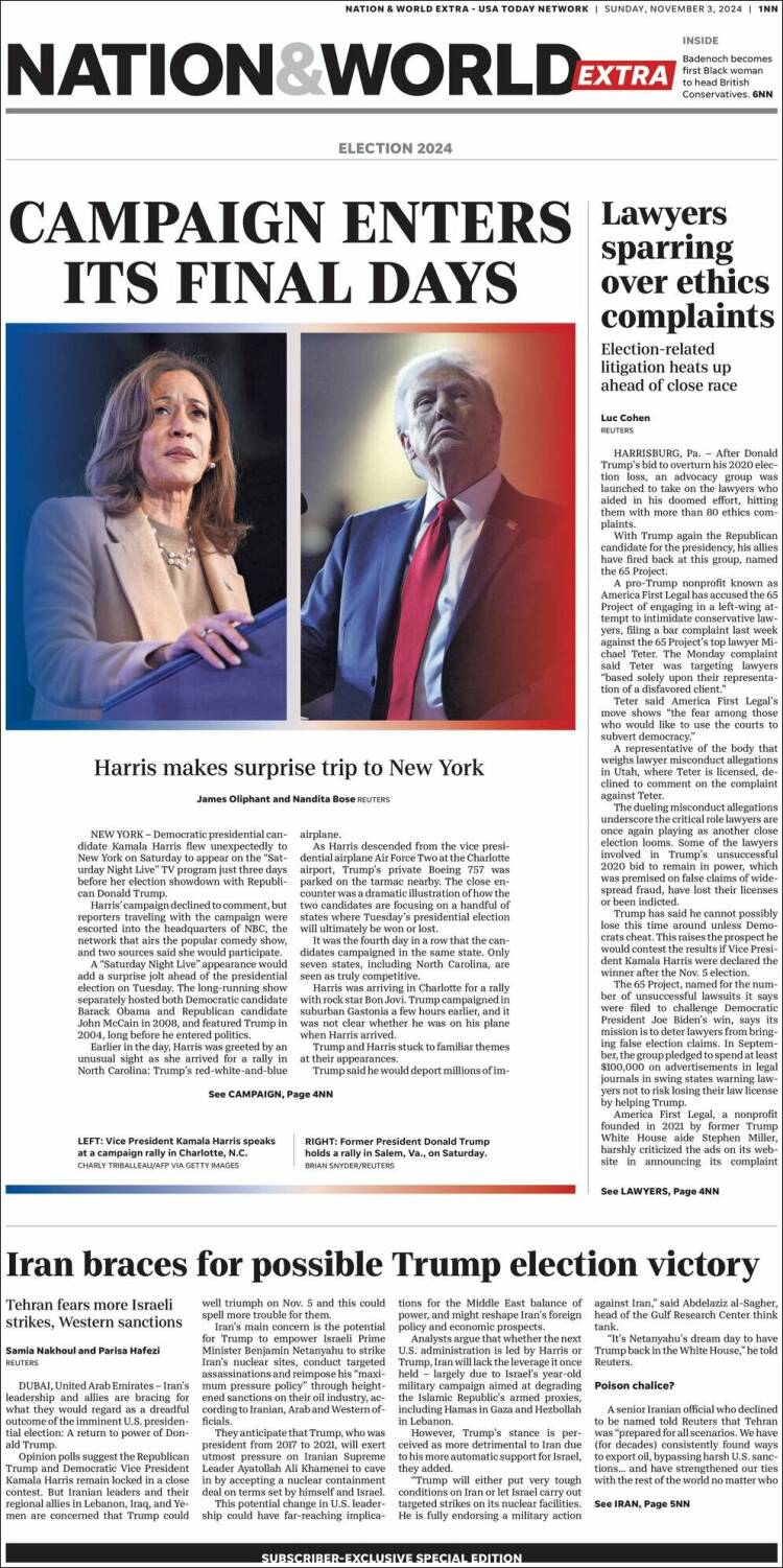 Portada de USA Today (USA)