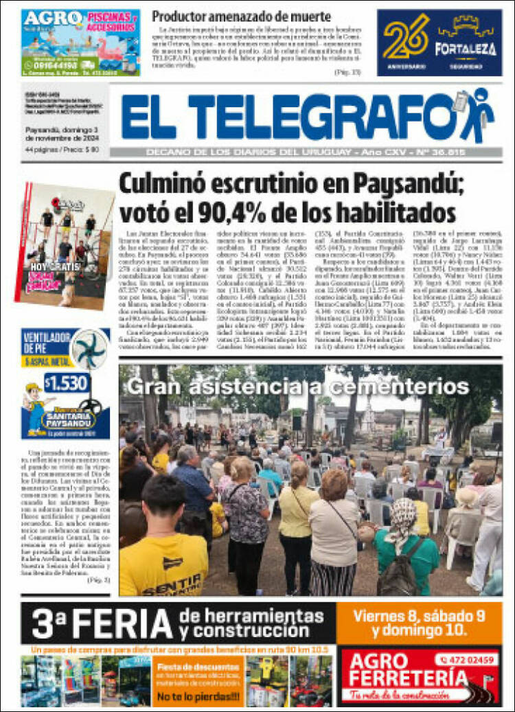 Portada de El Telégrafo (Uruguay)