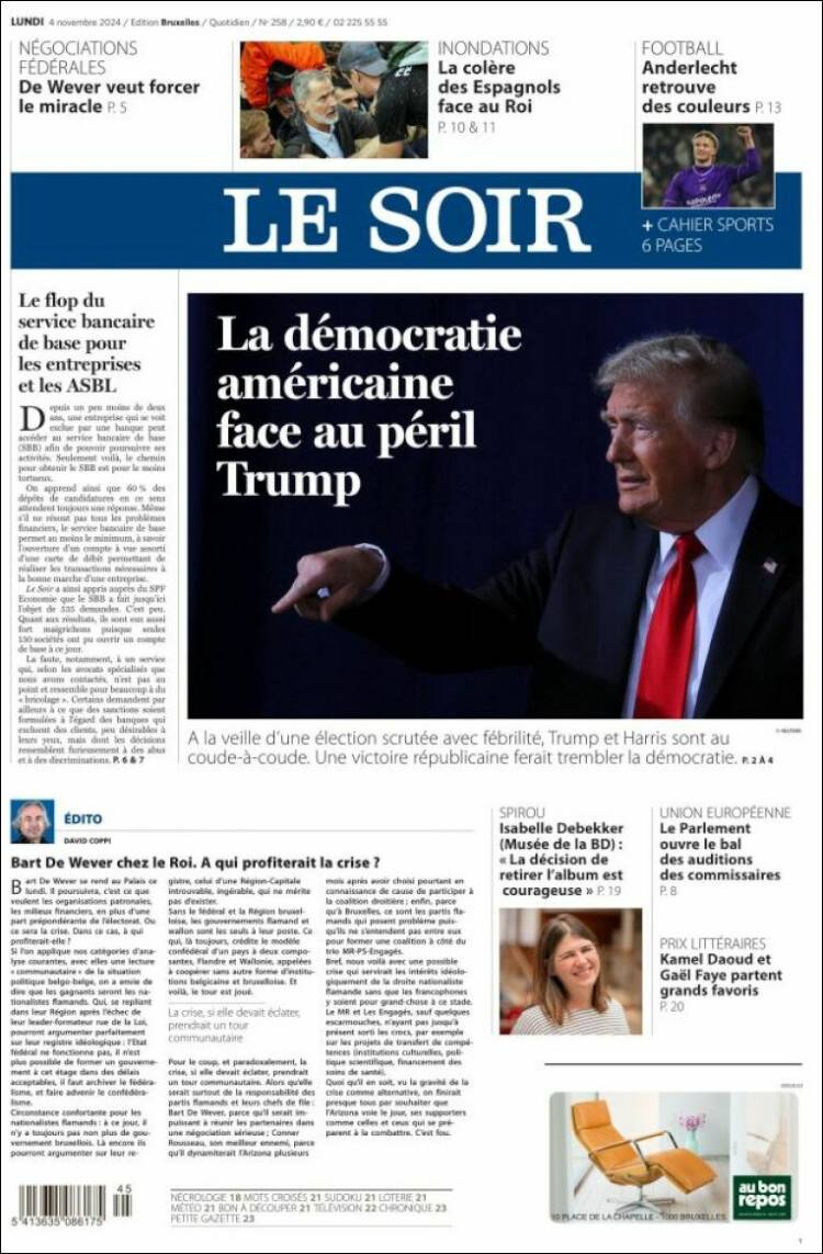 Portada de Le Soir (B&eacute;lgica)