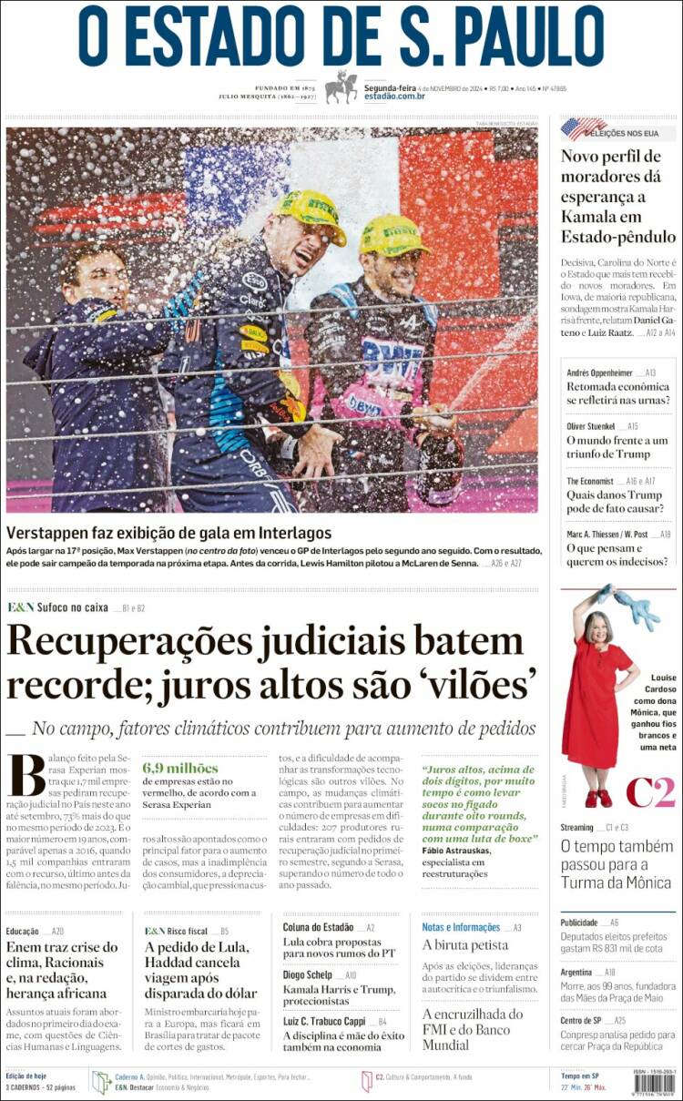 Portada de O Estado de São Paulo (Brasil)