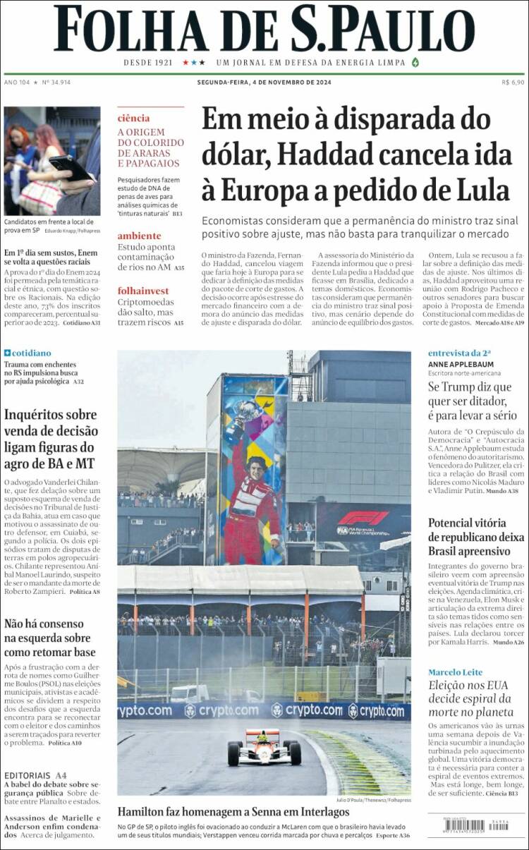 Portada de Folha de São Paulo (Brasil)