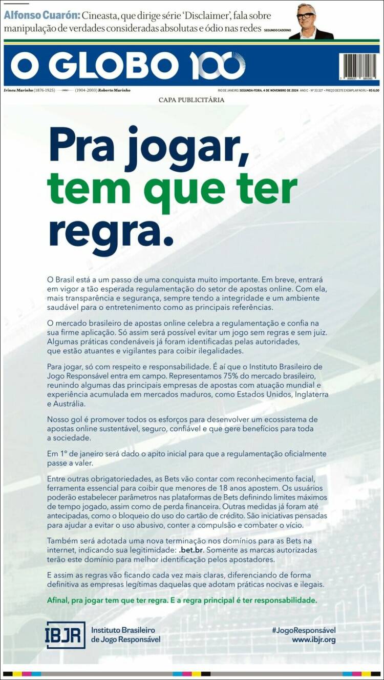 Portada de O Globo (Brasil)