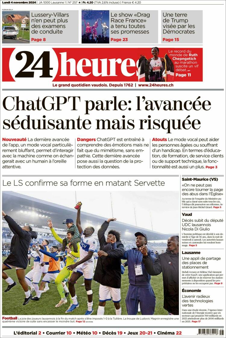 Portada de 24 Heures (Suiza)
