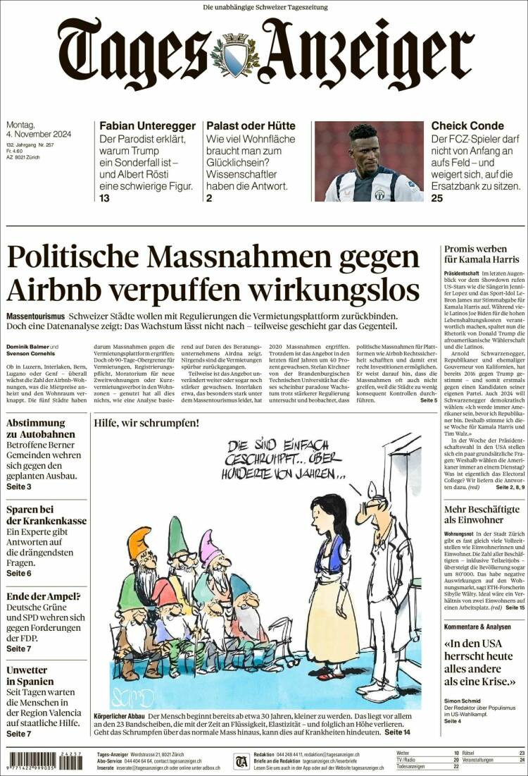 Portada de Tages-Anzeiger (Suiza)