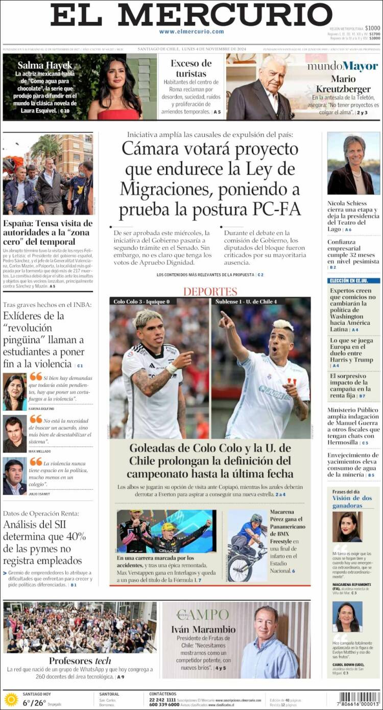 Portada de El Mercurio (Chile)