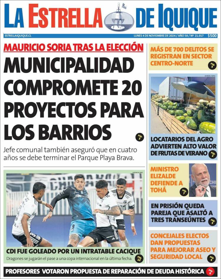 Portada de La Estrella de Iquique (Chile)