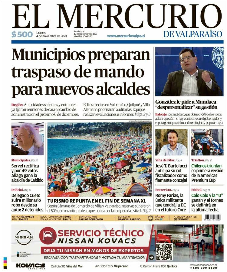 Portada de Mercurio de Valparaiso (Chile)