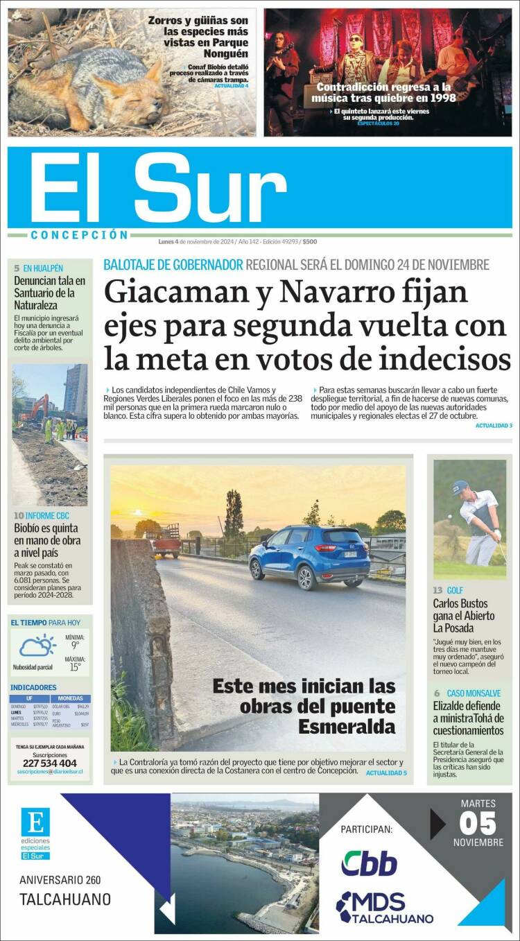 Portada de El Sur (Chile)