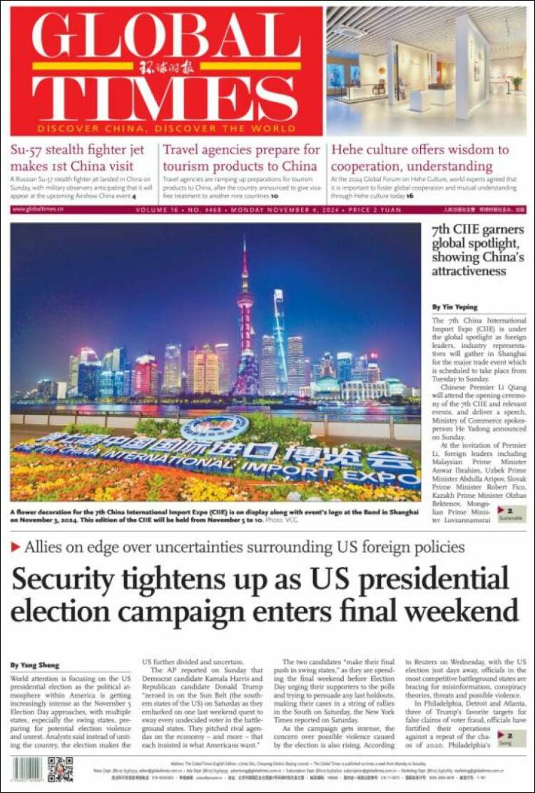Portada de The Global Times (China)