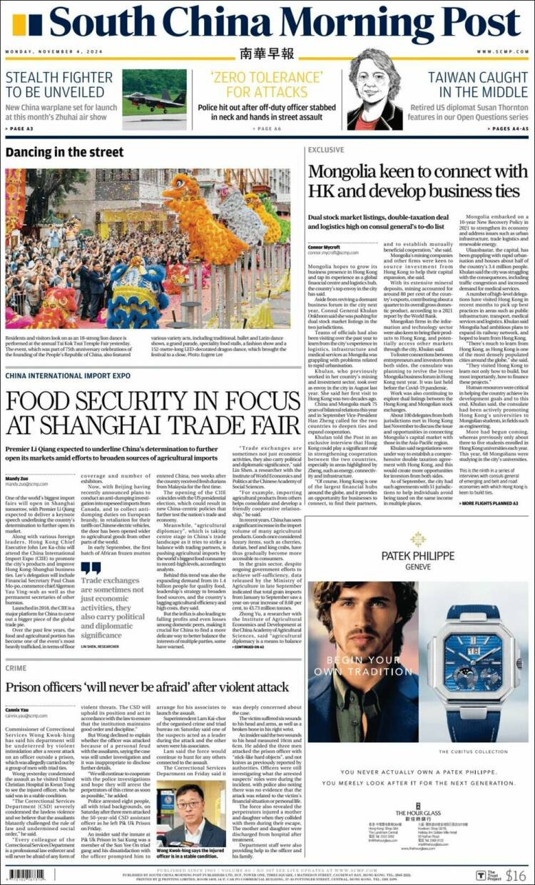 Portada de South China Morning Post (China)