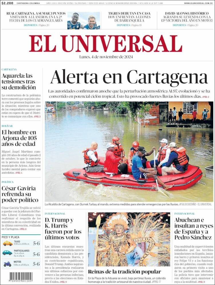 Portada de El Universal (Colombia)