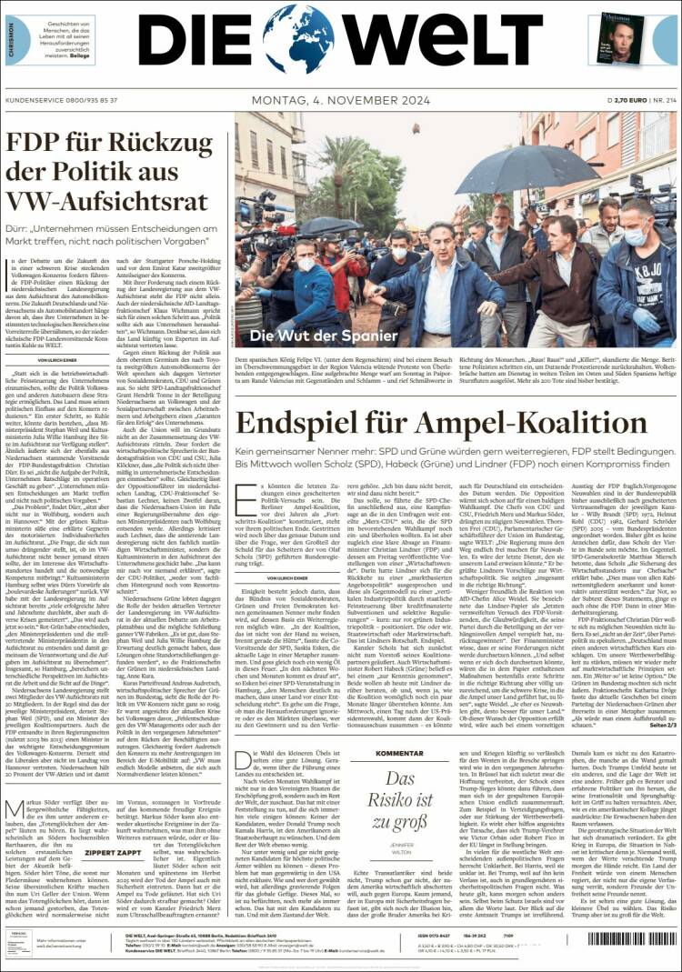Portada de Die Welt (Alemania)