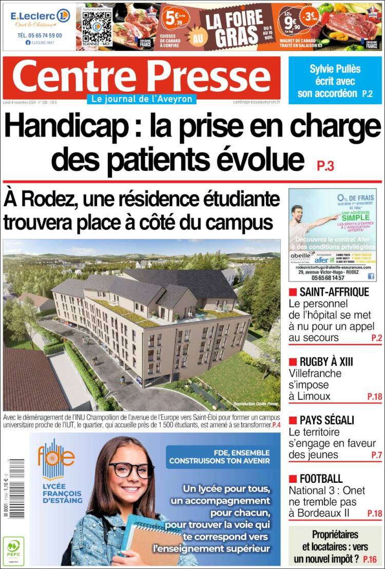 Portada de Centre Presse (Francia)