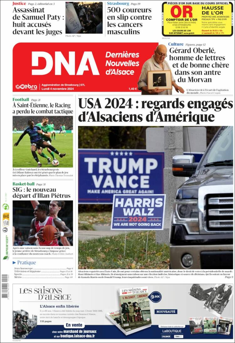 Portada de Les Dernières Nouvelles d'Alsace (Francia)