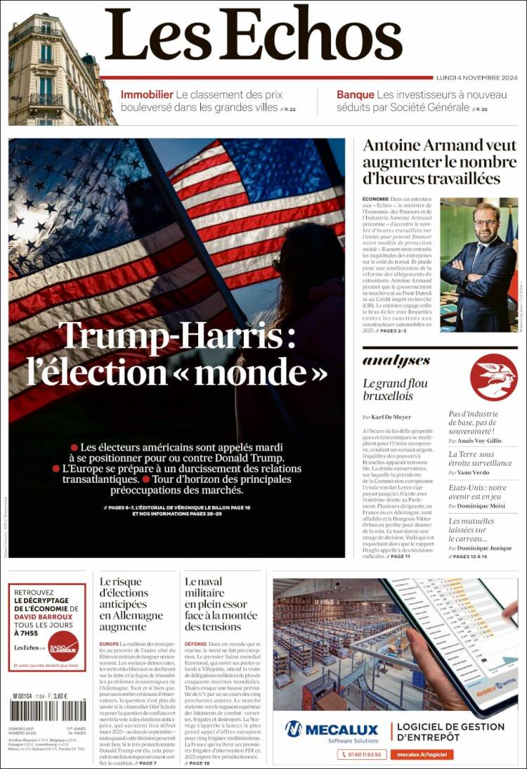 Portada de Les Echos (Francia)