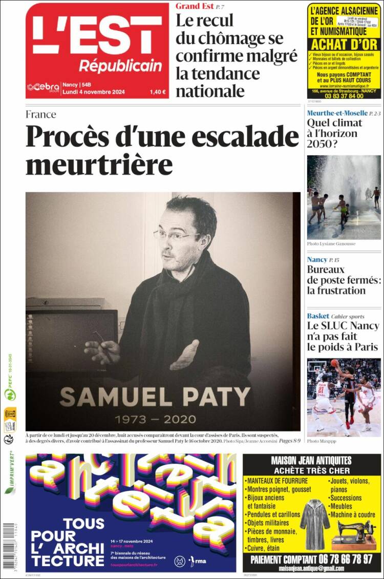 Portada de L'Est Republicain (Francia)
