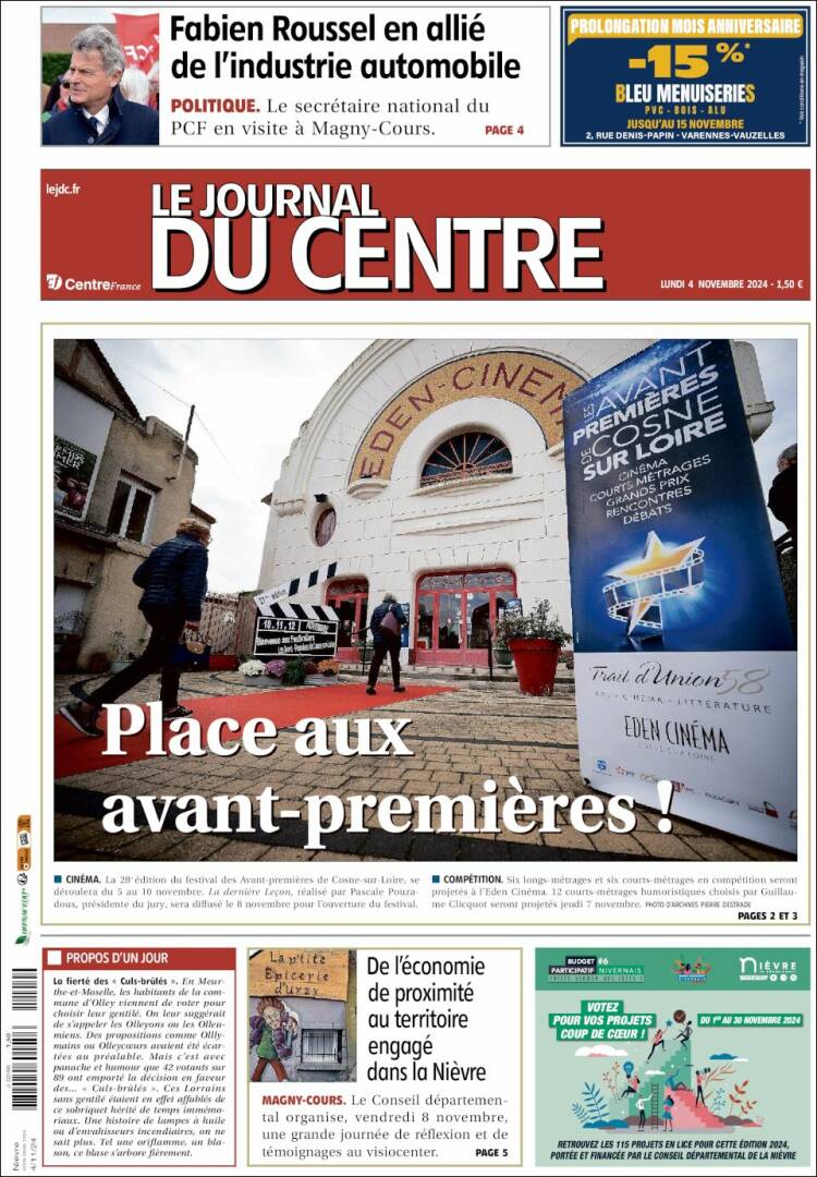 Portada de Le Journal du Centre (Francia)
