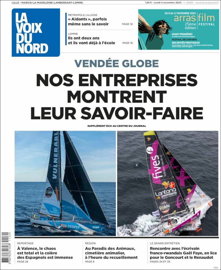 Portada de La Voix du Nord (Francia)