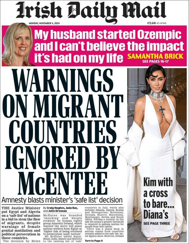 Portada de Irish Daily Mail (Irlanda)