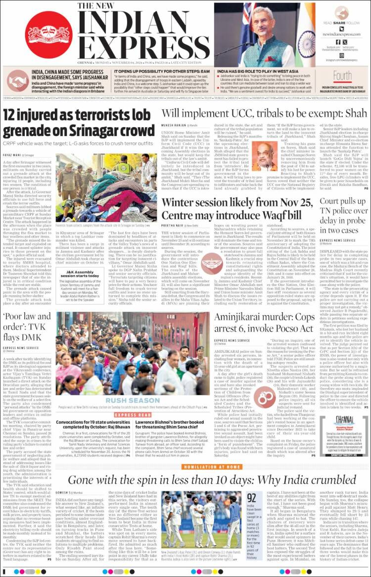Portada de New Indian Express (India)