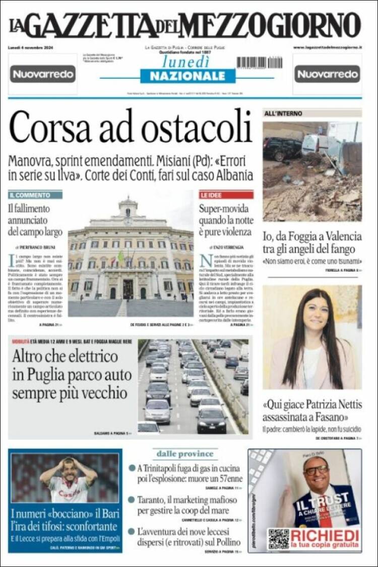Portada de La Gazzetta del Mezzogiorno (Italia)