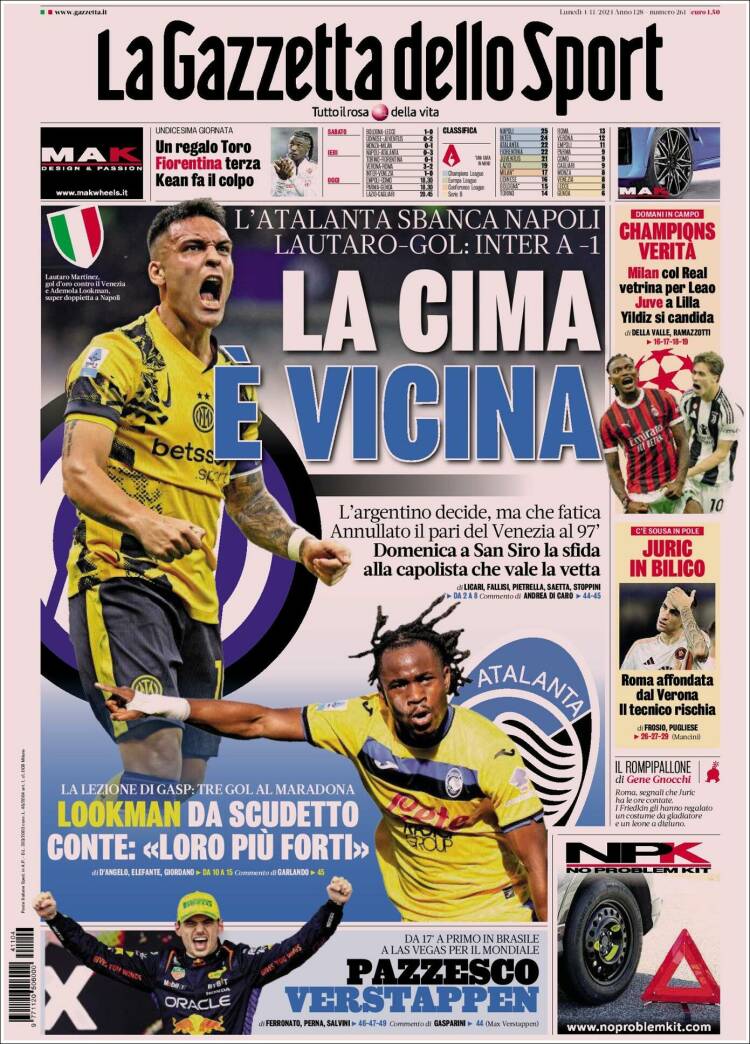 Portada de La Gazzetta dello Sport (Italia)