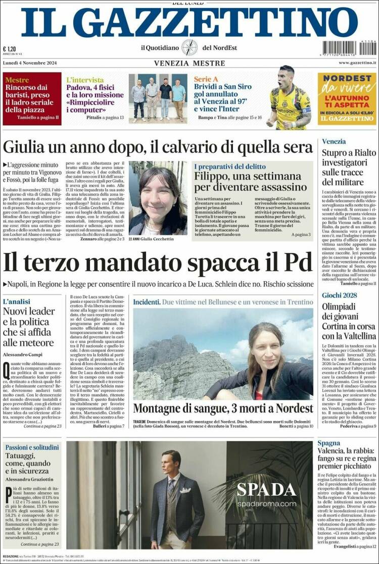 Portada de Il Gazzettino (Italia)