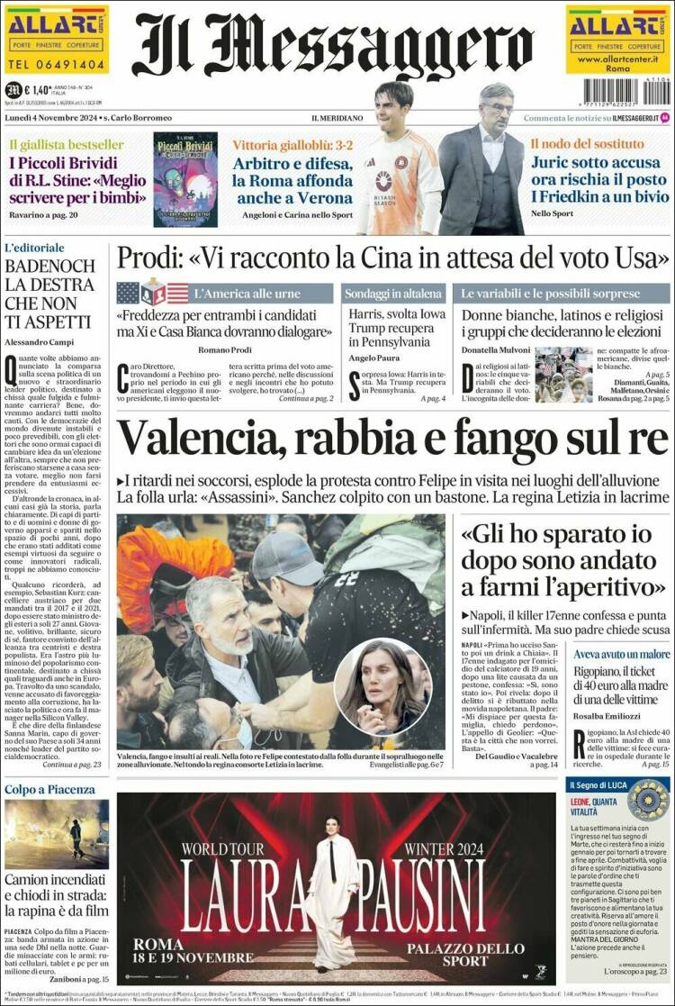 Portada de Il Messaggero (Italia)