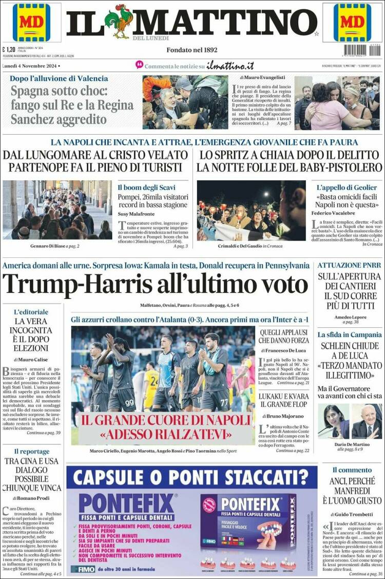 Portada de Il Mattino (Italia)