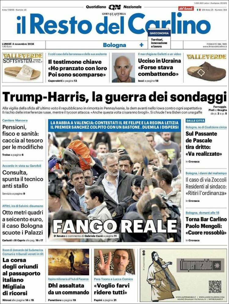 Portada de Il Resto del Carlino (Italia)