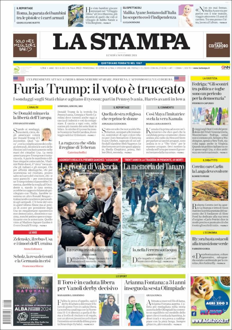Portada de La Stampa (Italia)