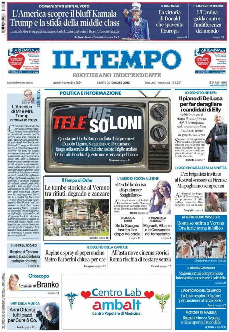 Portada de Il Tempo (Italia)