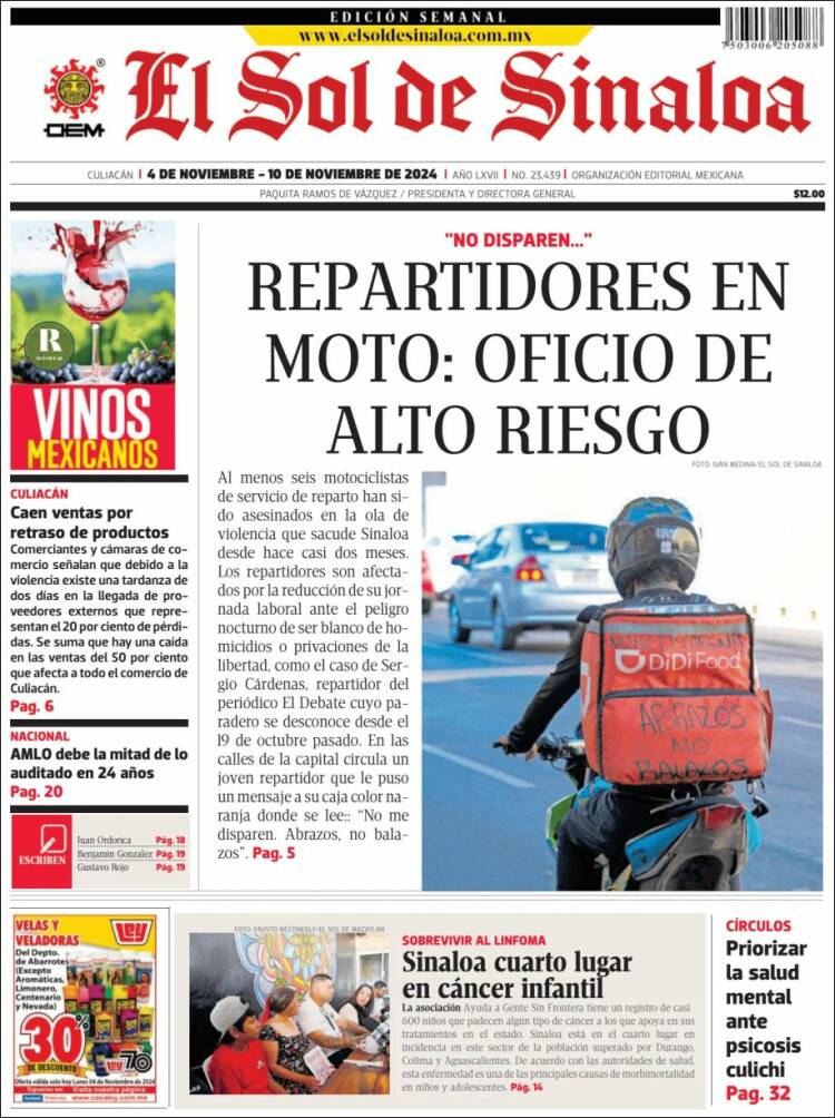 Portada de El Sol de Sinaloa (México)