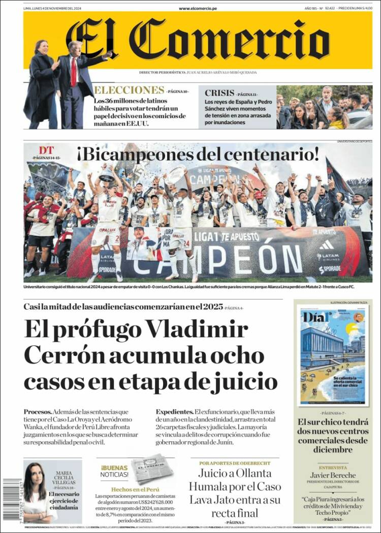 Portada de El Comercio (Per&uacute;)