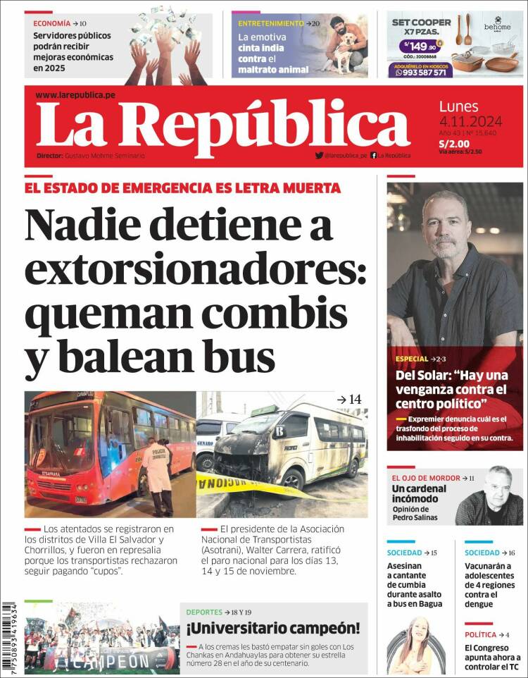 Portada de La Republica (Per&uacute;)