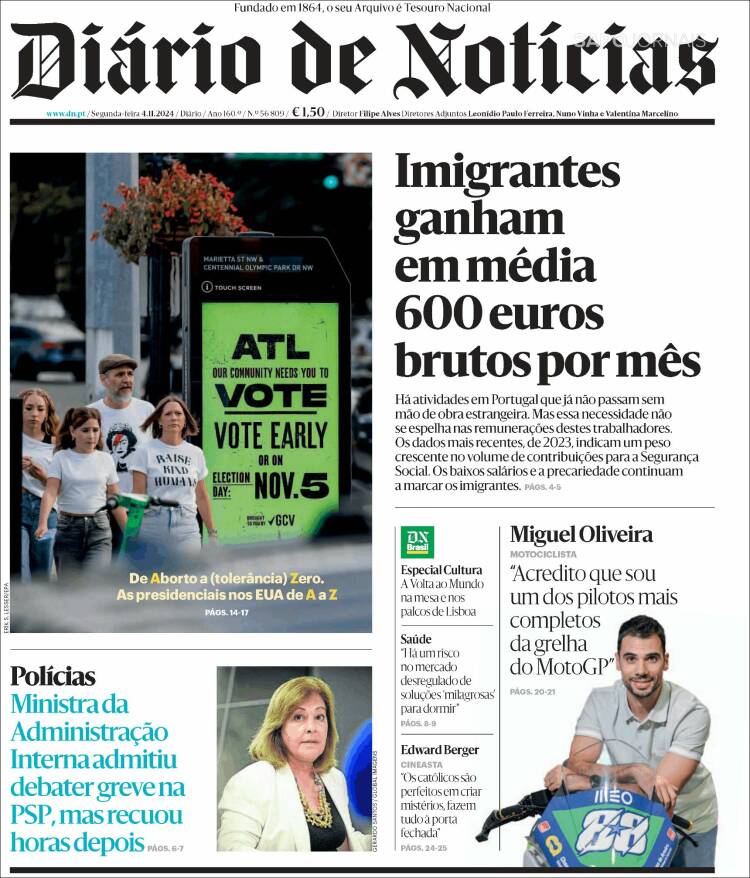 Portada de Diário de Noticias (Portugal)
